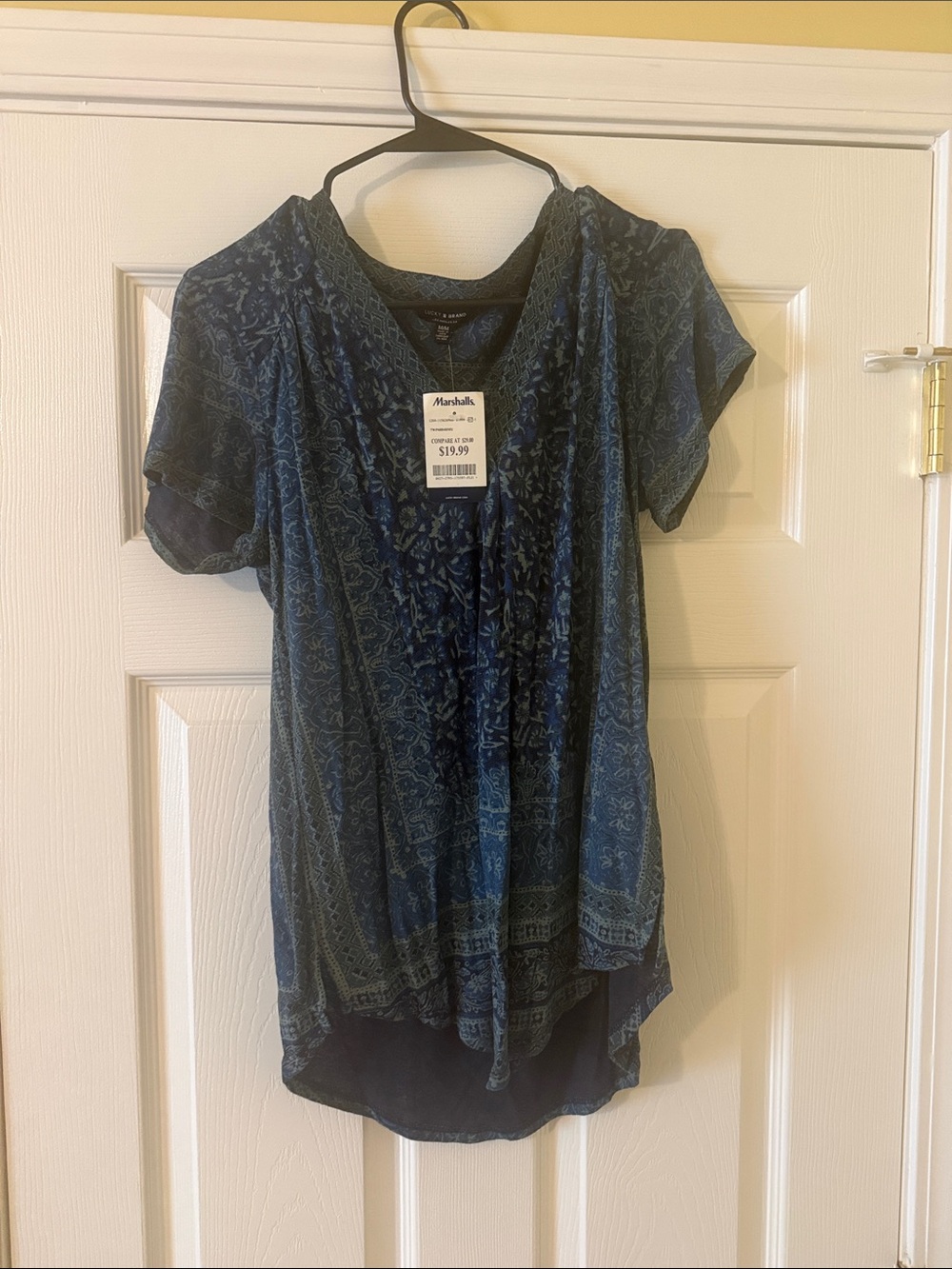 Lucky Brand Navy Blue Printed Short Sleeve Blouse